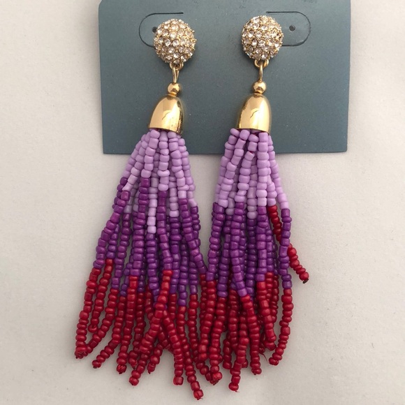 NY style Jewelry - Beaded tassel dangle purple red earrings pierced